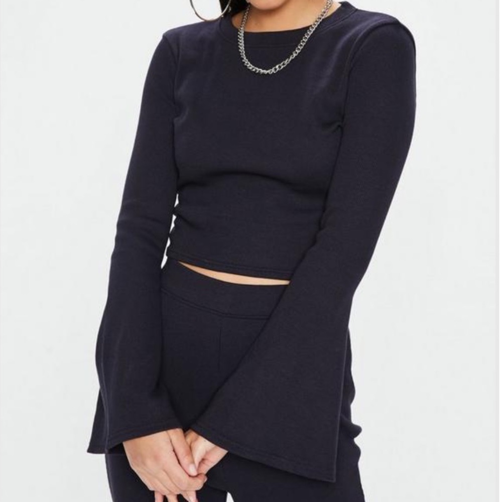 Tall navy long sleeve ribbed top